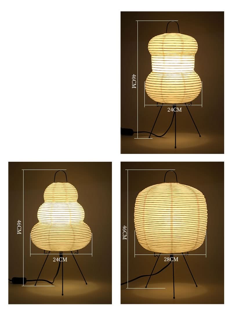 Light beige paper floor lamp with tiered design and black tripod base, perfect for home decor.