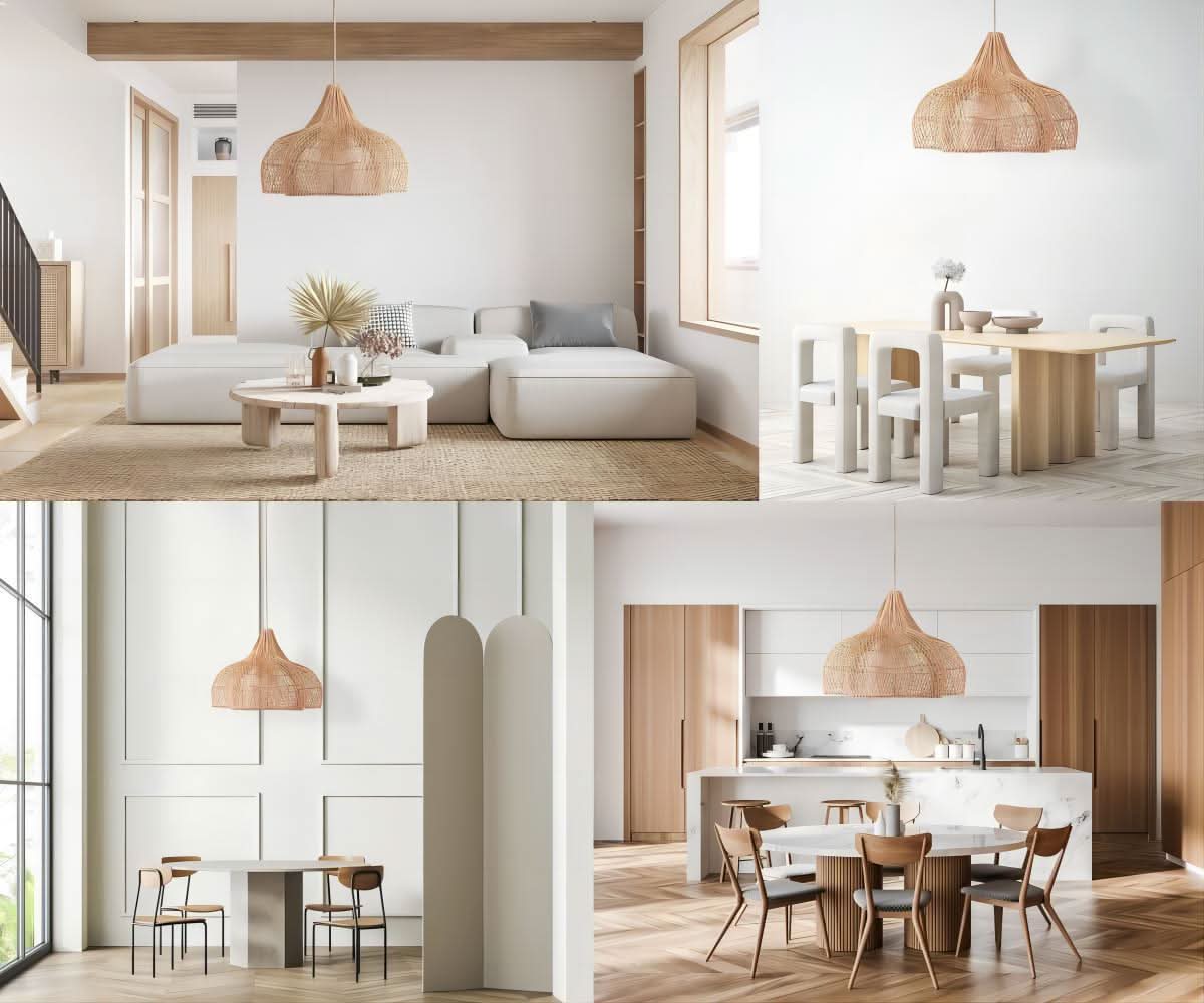 Rattan pendant light with teardrop shape illuminates modern living spaces and dining rooms.