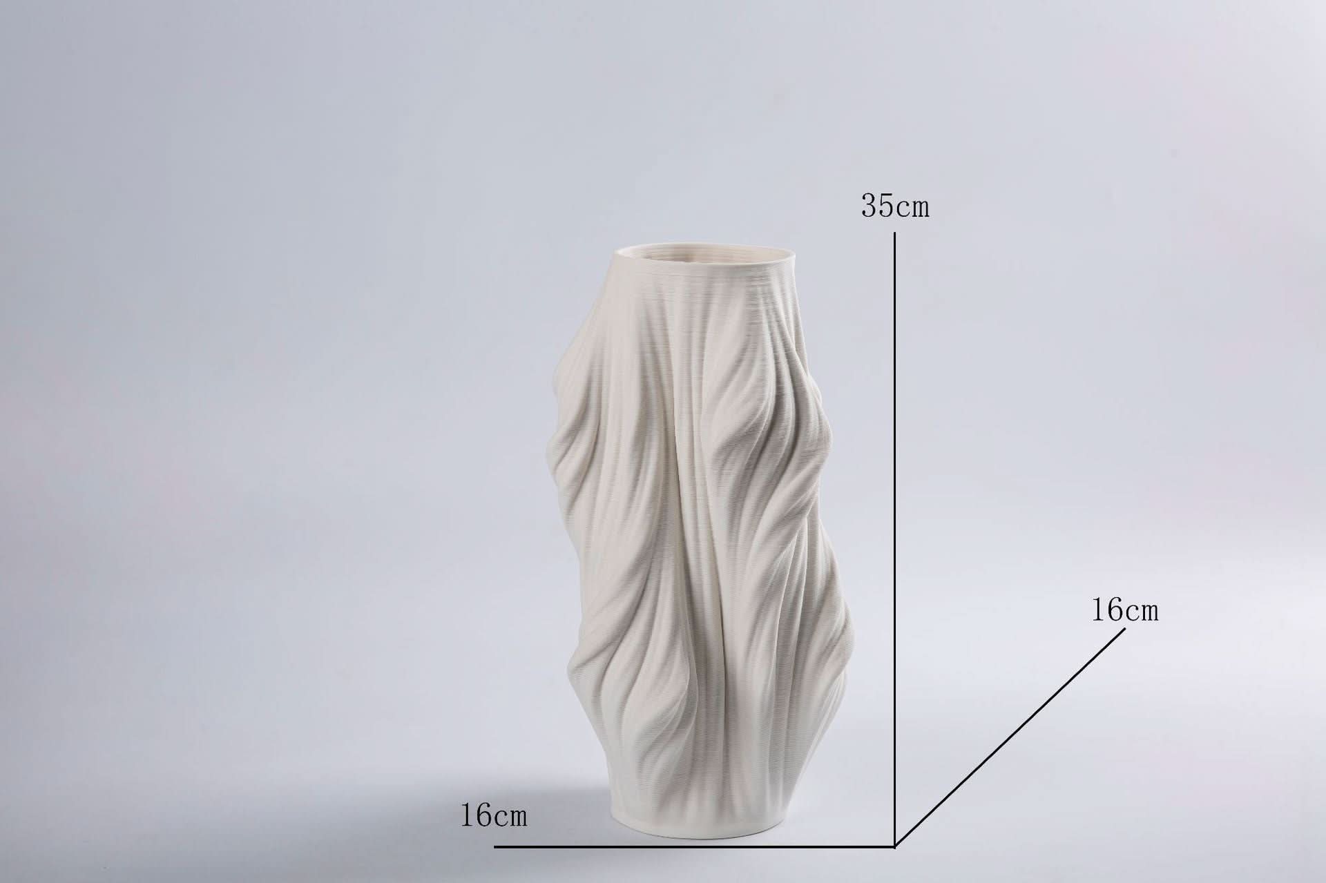 White 3D Printed Vase Made of Ceramic, home decor, 35cm tall