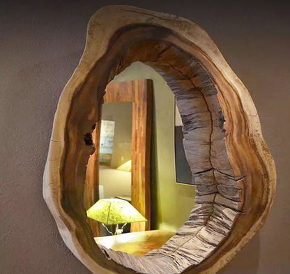 Nordic Solid Wood Tree Hole Irregular Wall-Mounted Bathroom Mirror