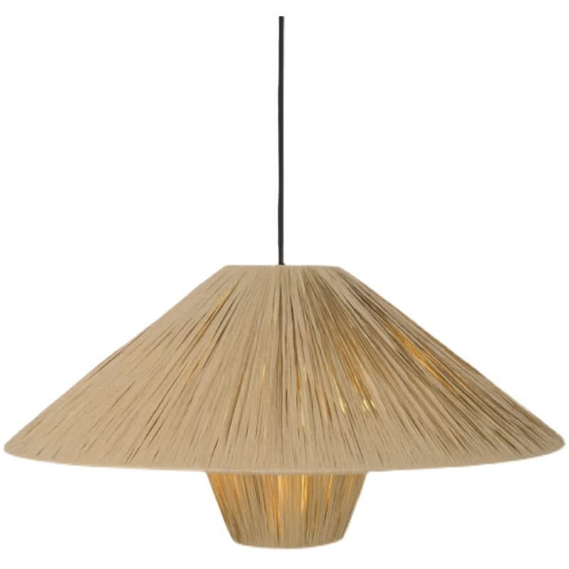 Natural raffia lampshade with geometric design, ideal home decor accent.