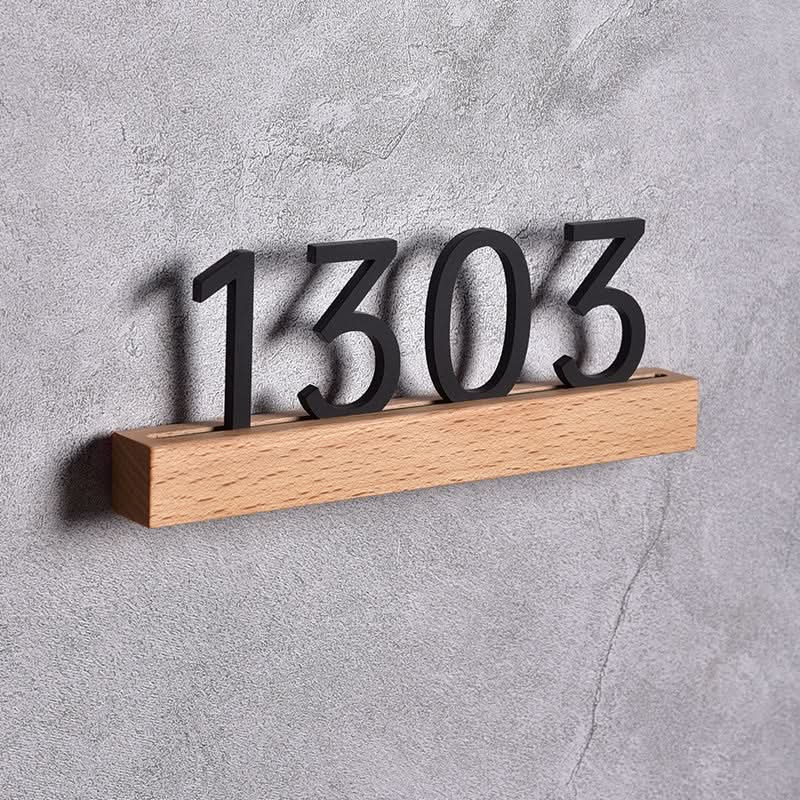 Solid Wood Custom Door Plate with black numbers, beech wood base, address sign