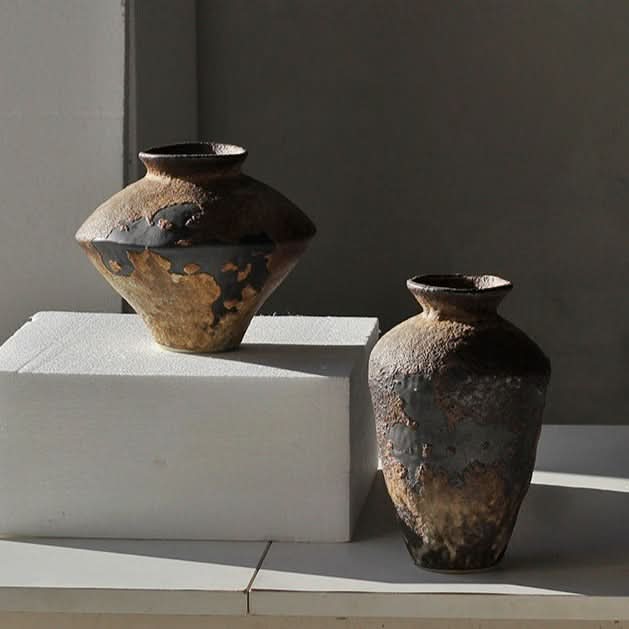 Textured brown & black small ceramic vases, home decor