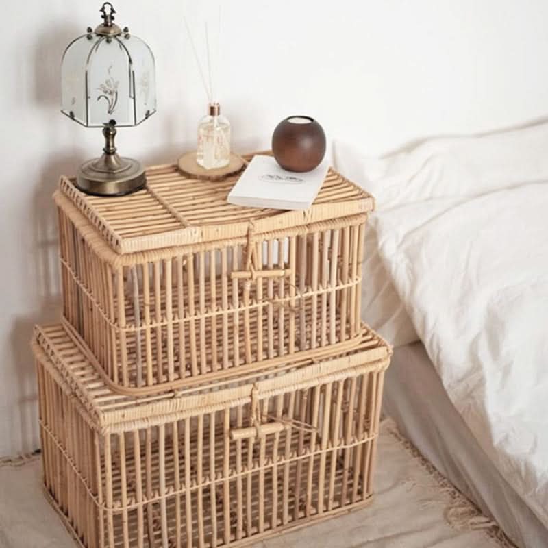 Natural rattan storage boxes with lids, perfect for sundries and clothes.