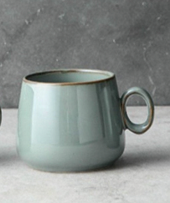 Pale blue stoneware Retro Mug 2 for 1 with a rustic rim, perfect for lattes.
