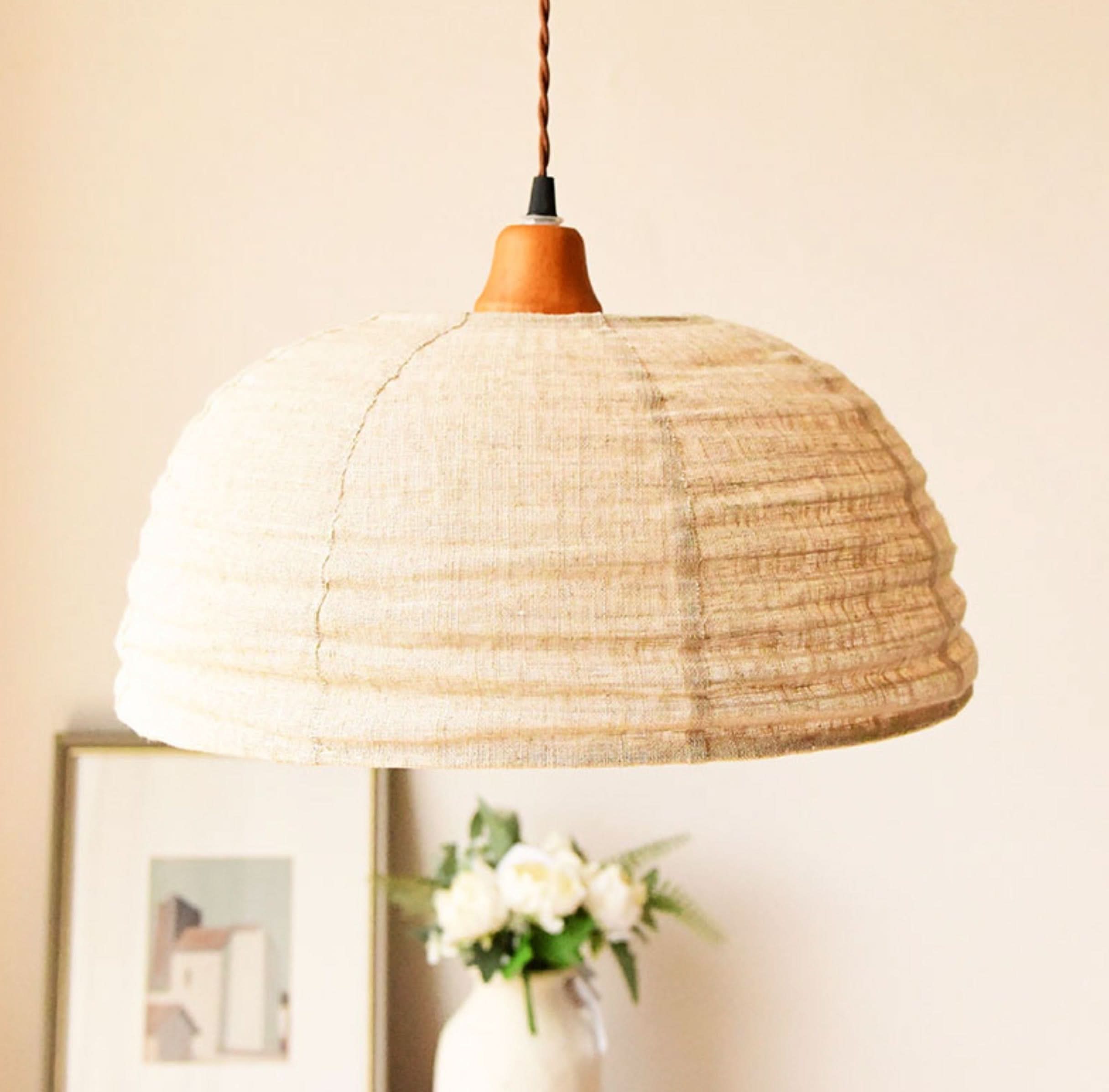 Dome Lamp Shade With Hemp Fabric, natural texture, neutral tones, home decor accent.
