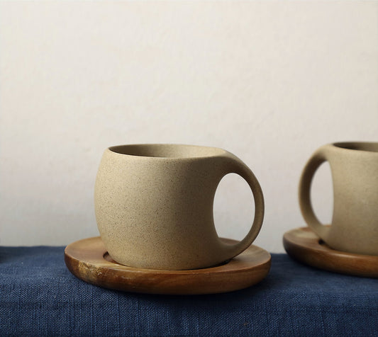Trendy cups. Coffee and tea mugs in scandinavian style. Side view pape By  Tartila