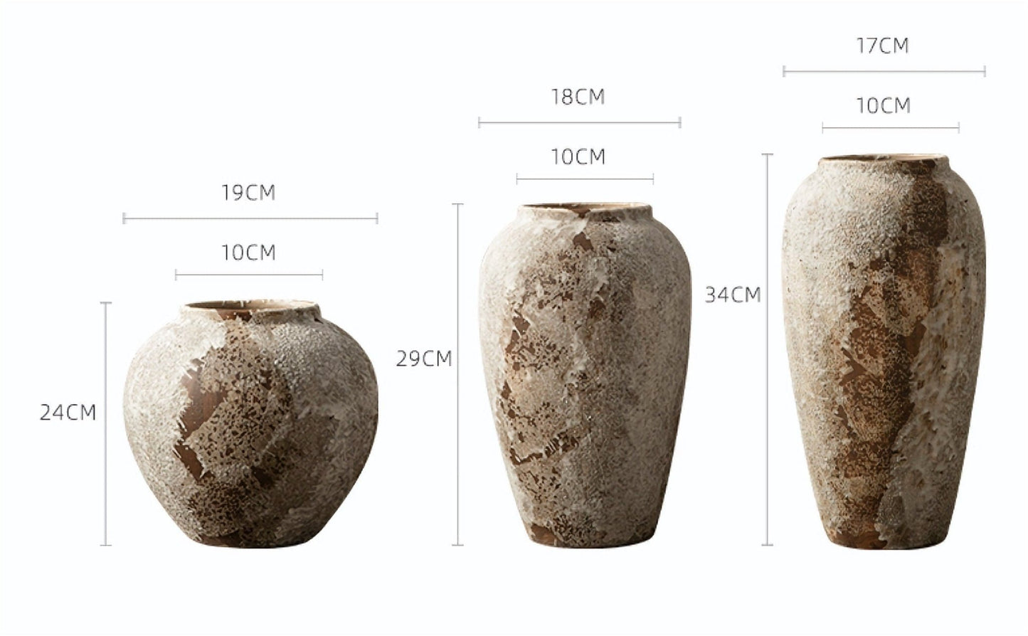 Antique Effect Ceramic Vase | Vases for Flowers, Flower Pots, Textured, Stoneware, Rustic, Farmhouse, Boho, Ethnic - -