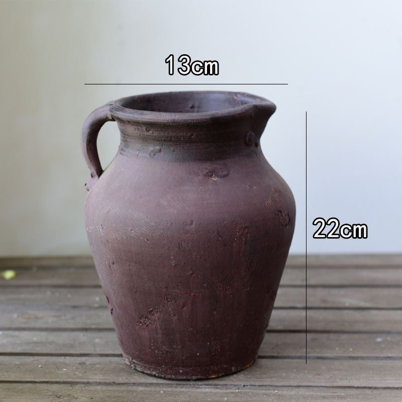 Antique Looking Clay Black Vase | Textured, Stoneware, Rustic, Farmhouse, Boho, Ethnic - -