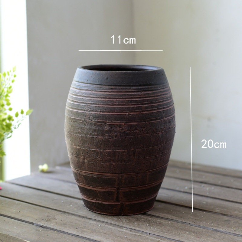 Antique Looking Clay Black Vase | Textured, Stoneware, Rustic, Farmhouse, Boho, Ethnic - -