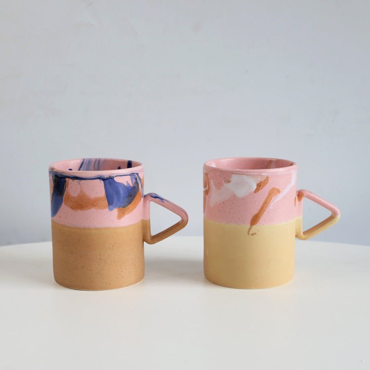Artistic Triangle Handle Stoneware Mug - -