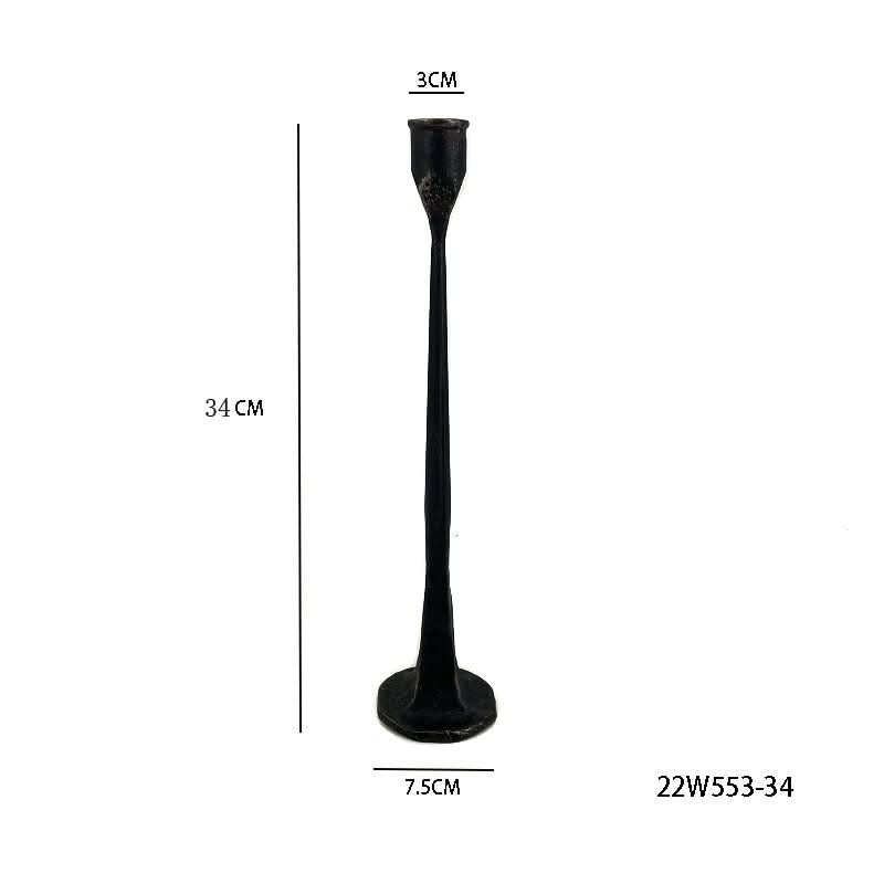 Black iron candle holder, 34cm tall, for home decor.