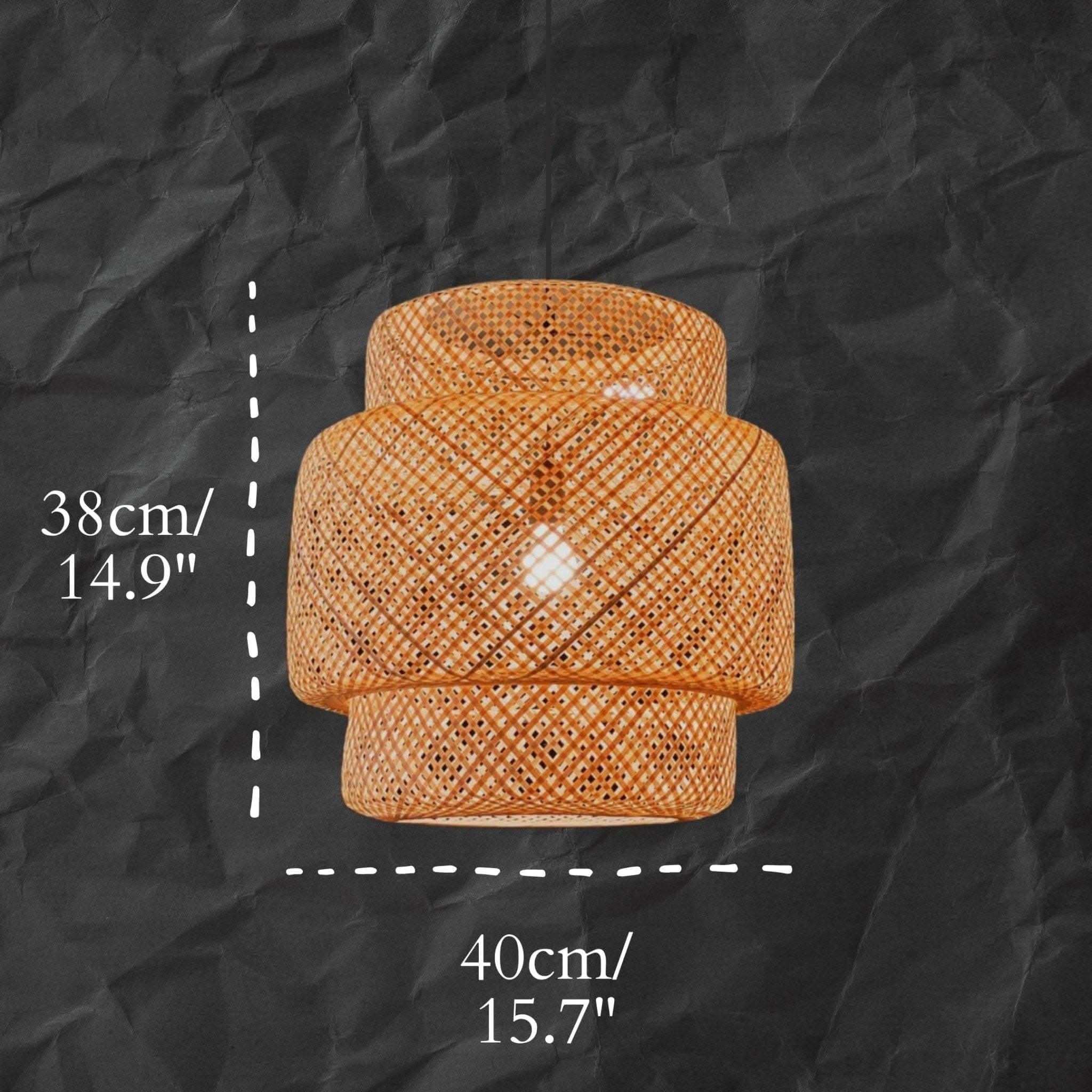 Large Bamboo Pendant Light, woven rattan lampshade with exposed bulb, 38cm H x 40cm W.