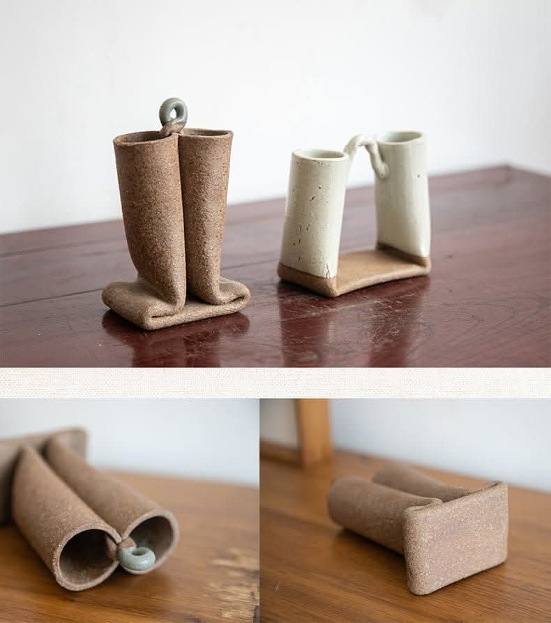 Japanese bent tube textured rough pottery ceramic vase home decor