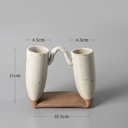 Bent tube textured rough pottery ceramic vase imported from Japan - -