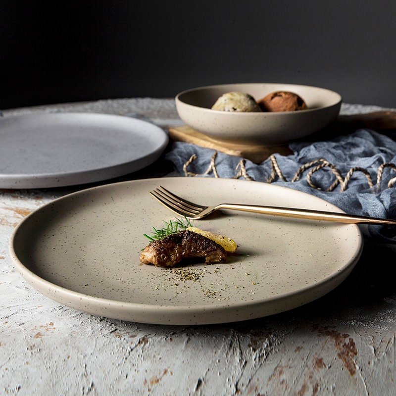 Bistro Ceramic Tableware Grey Crockery Nordic Plate | All-Season Tableware Plate. Ceramic Crockery - -