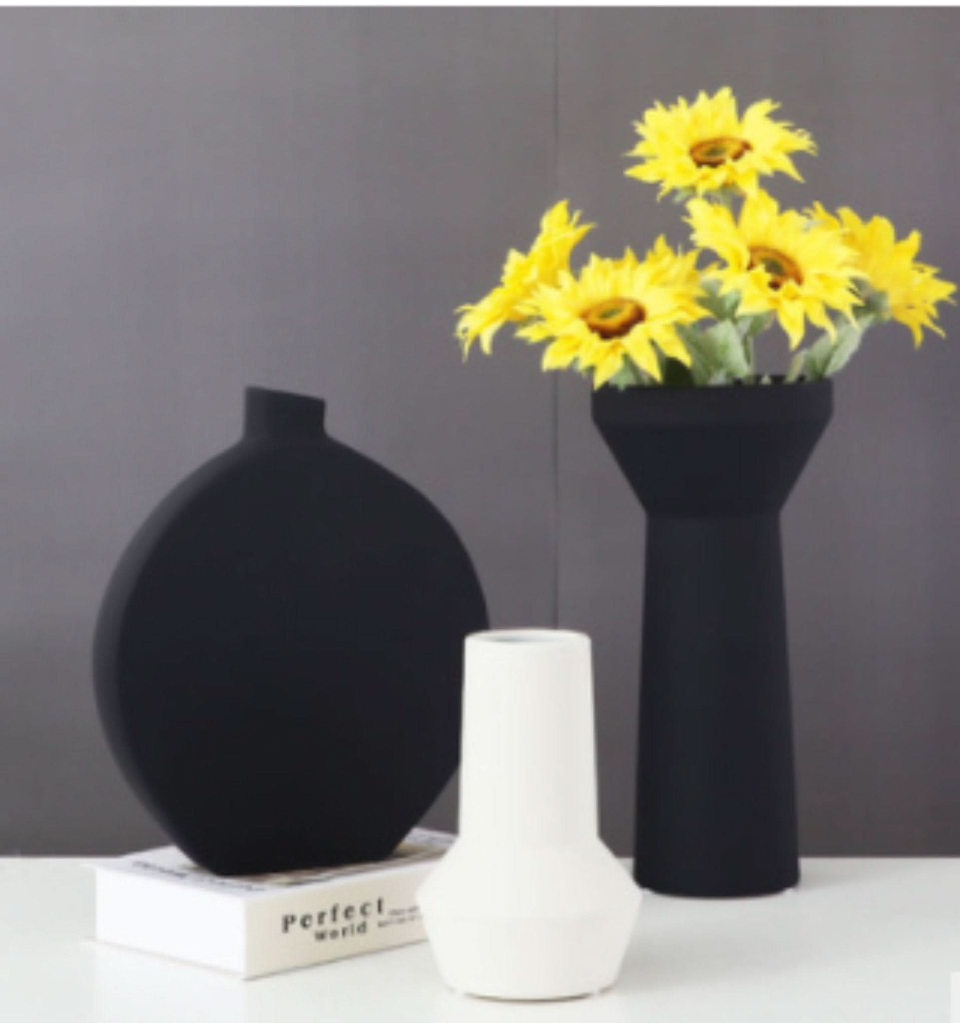 Black and White Vase Ceramic Table Vase - Minimalist Zen Decor