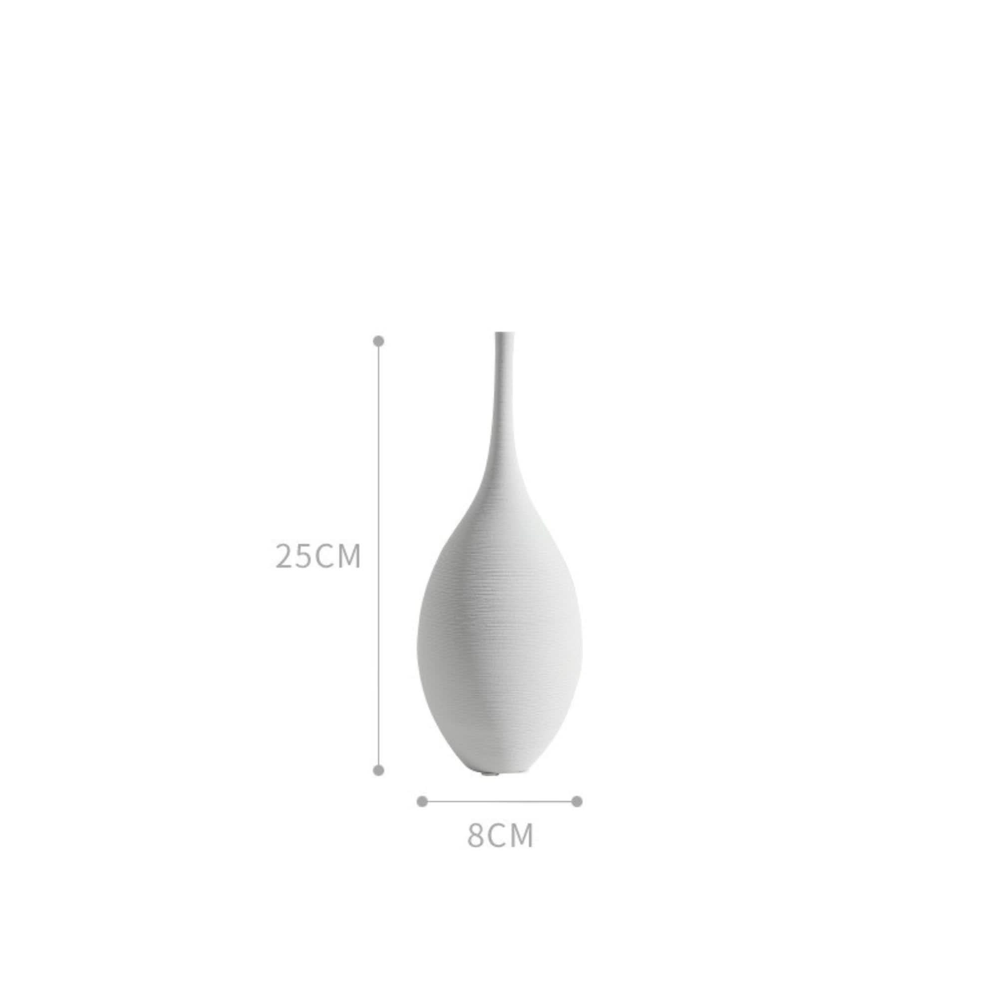Minimalist white ceramic vase, textured finish, 25cm tall.