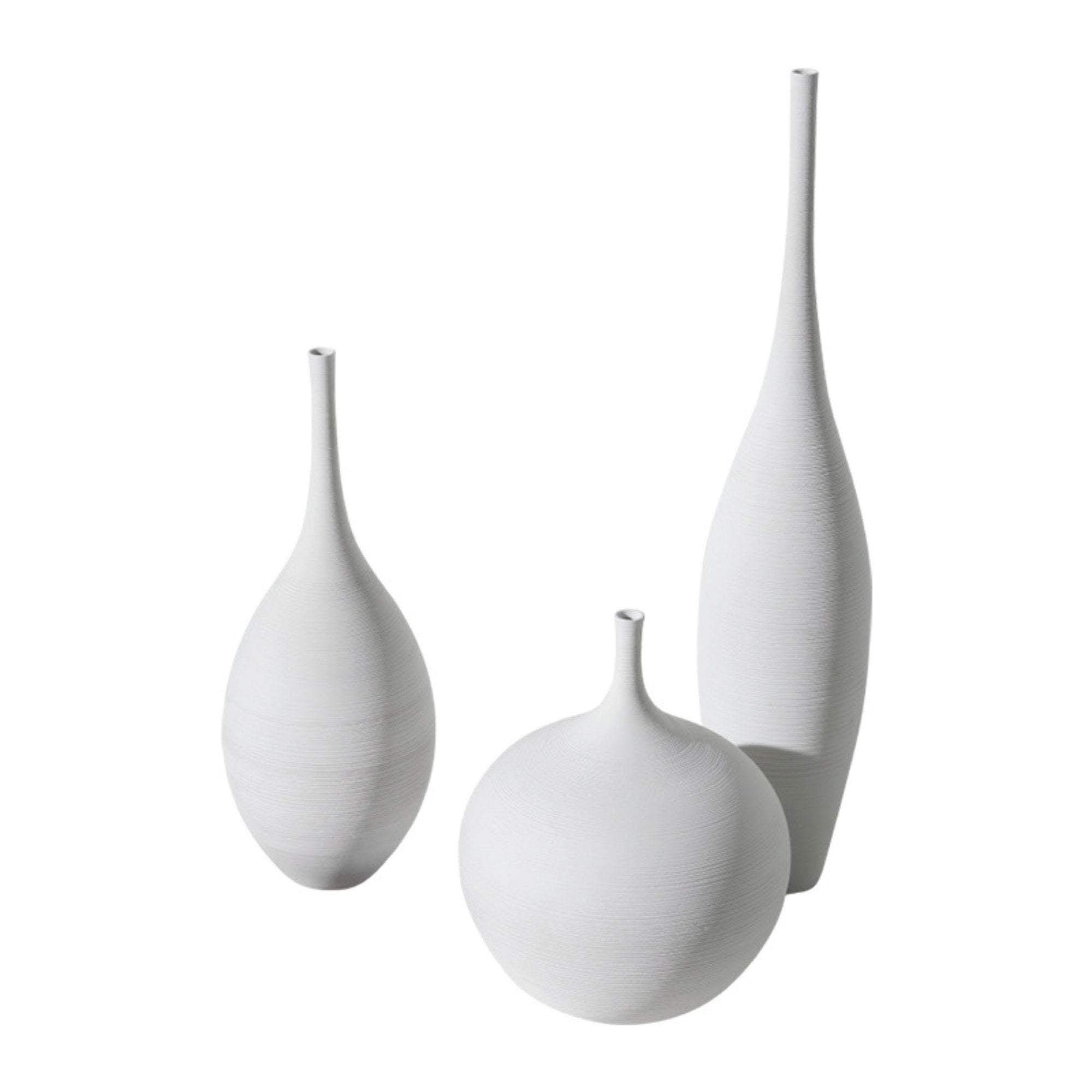 Set of 3 white textured ceramic vases, minimalist home decor, white ceramic vase.