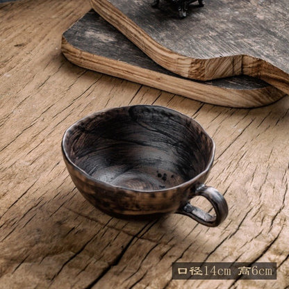 Black Stoneware Hand-Painted Tableware Set - -