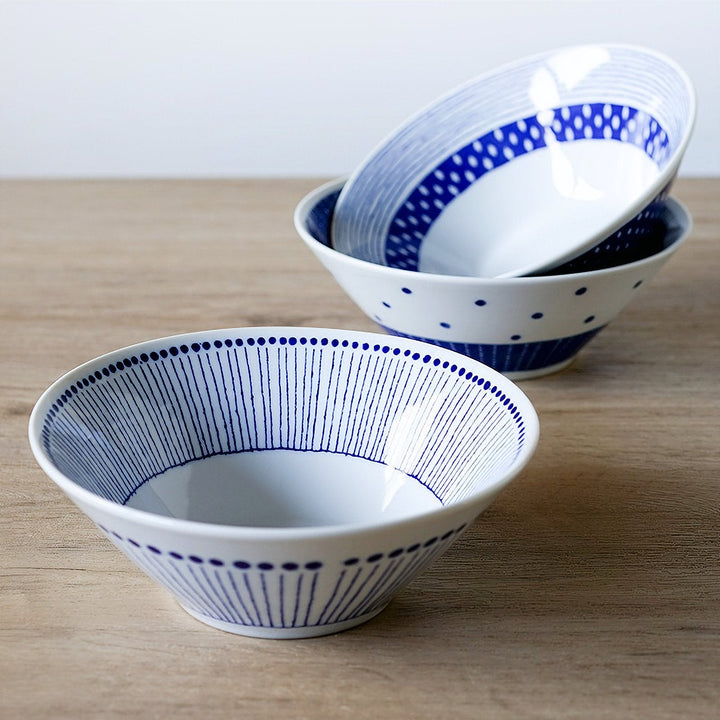 Blue and White Pattern Japanese Ramen Bowl, Japan Imported | Ceramic, Large Rice Plate, Household Japanese-Style, Heat-Resistant Ramen Plate - -