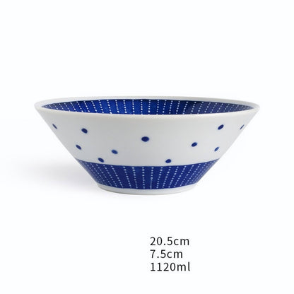Blue and White Pattern Japanese Ramen Bowl, Japan Imported | Ceramic, Large Rice Plate, Household Japanese-Style, Heat-Resistant Ramen Plate - -