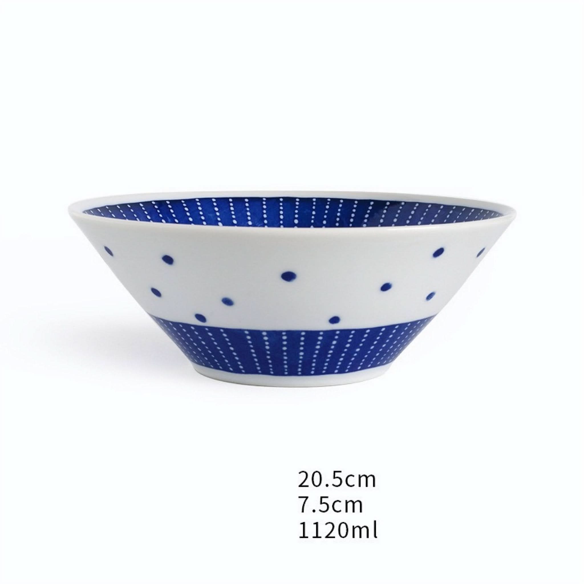Large blue and white patterned Japanese ramen bowl, ceramic, heat-resistant.