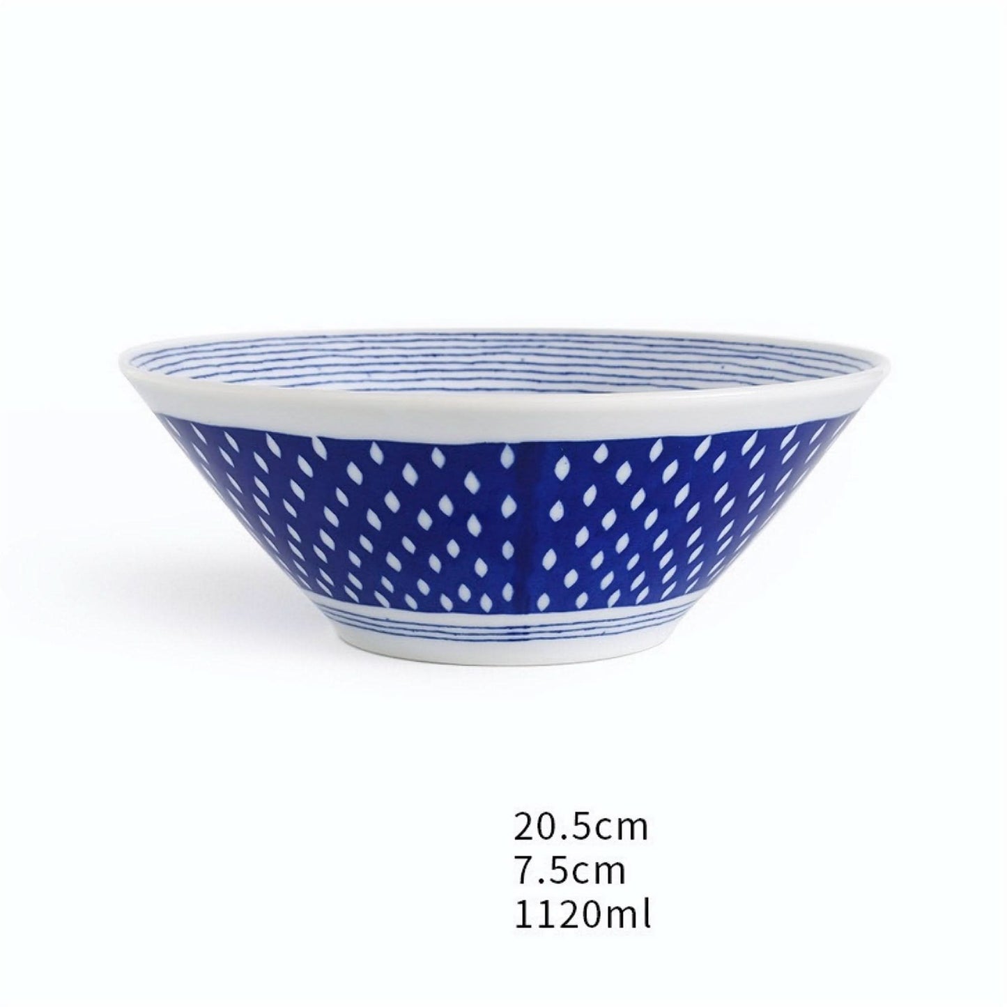 Blue and White Pattern Japanese Ramen Bowl, Japan Imported | Ceramic, Large Rice Plate, Household Japanese-Style, Heat-Resistant Ramen Plate - -