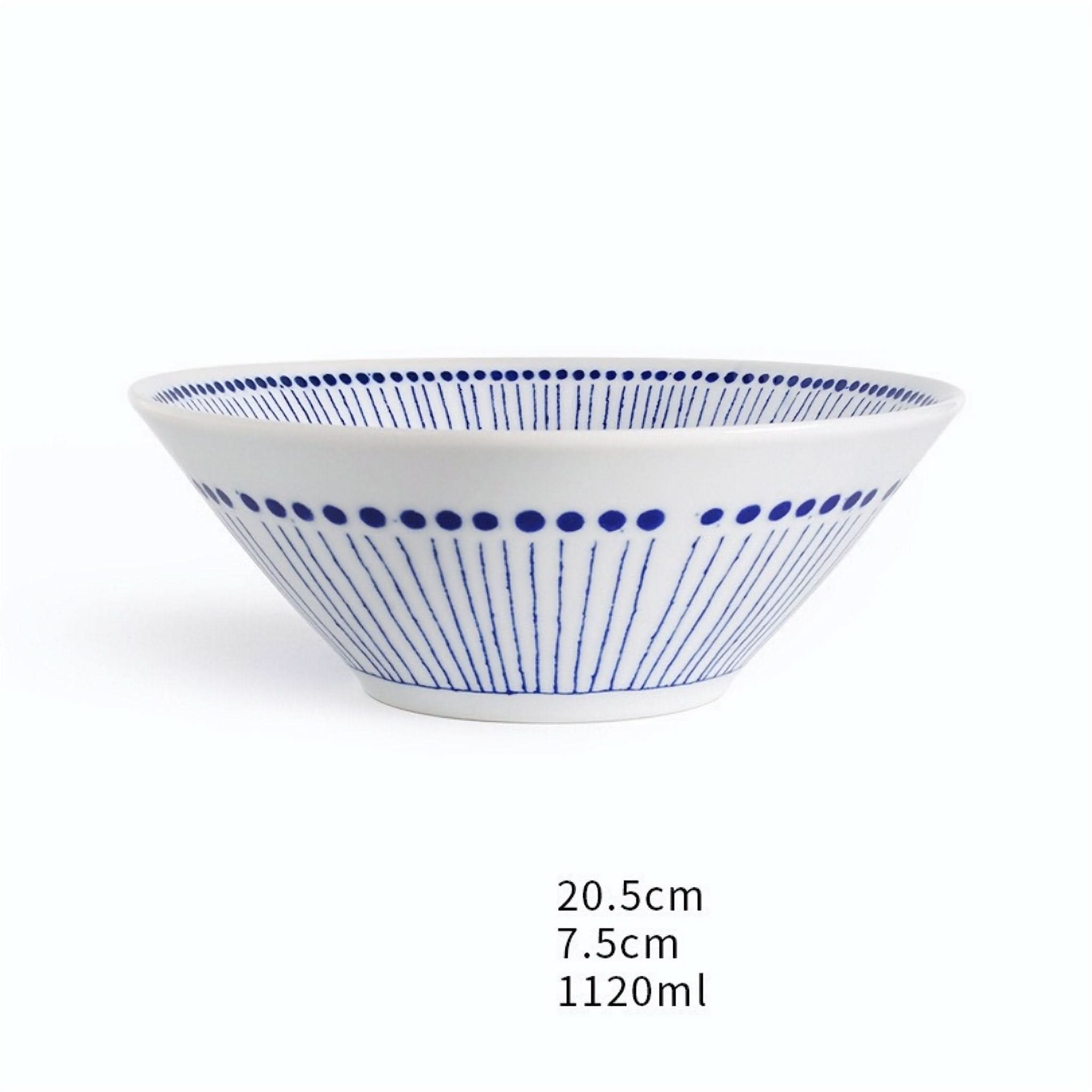 Blue and white pattern Japanese ramen bowl, large ceramic rice plate, heat-resistant.