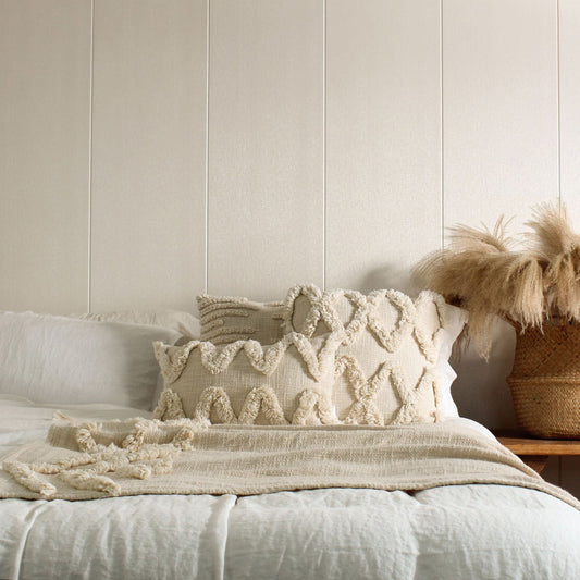 Boho Tufted Cream Blanket - Sofa, Bohemian, Scandinavian, Nordic, Shawl - -