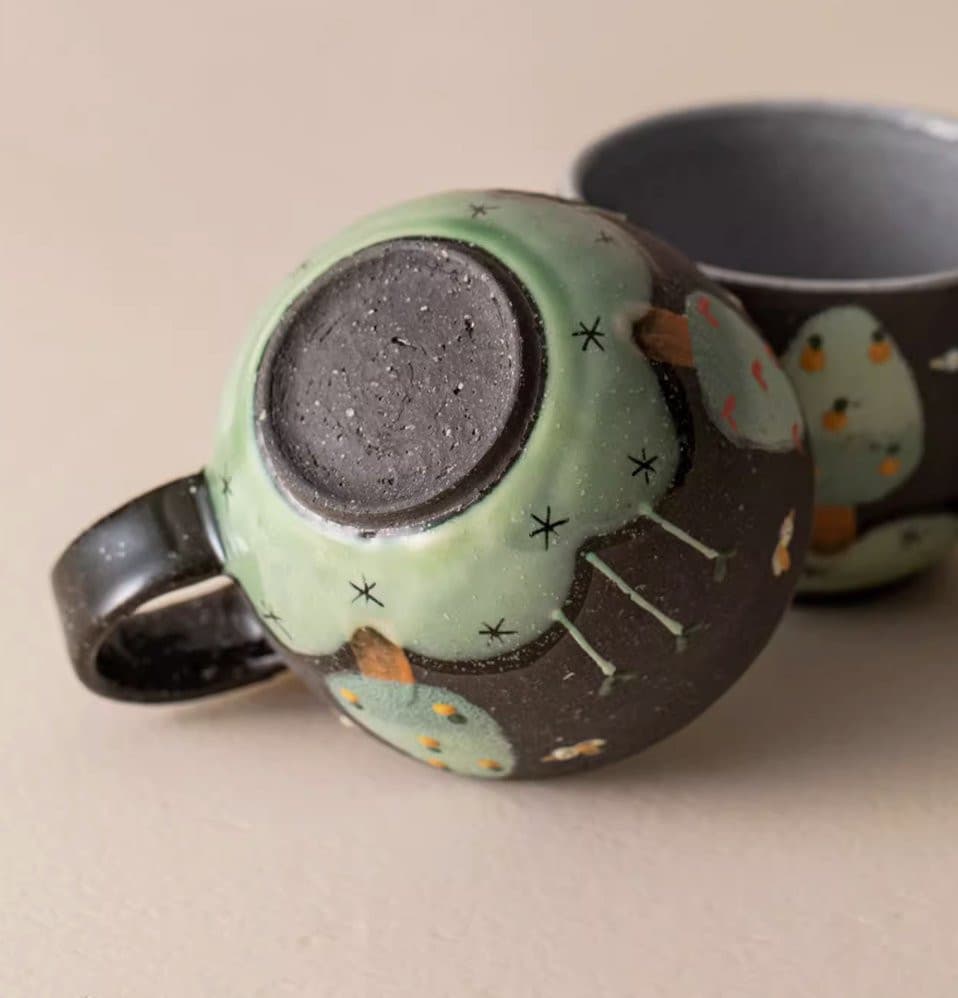 Brown Clay Underglaze Bee Mug, Handmade in Japan - -