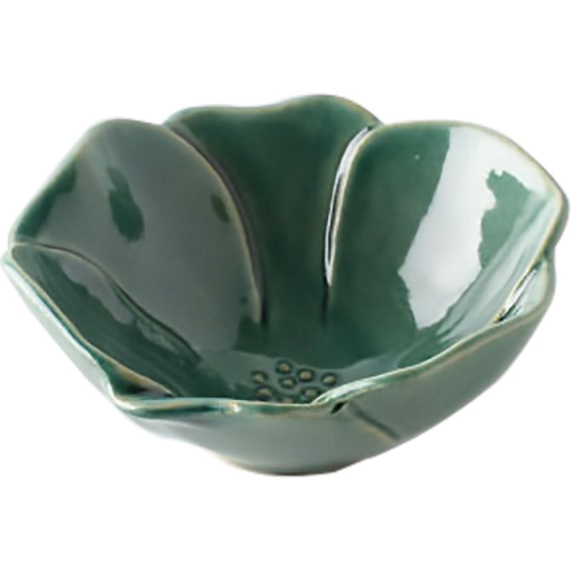 Green camellia ceramic sauce bowl, handmade stoneware ornament for snacks.