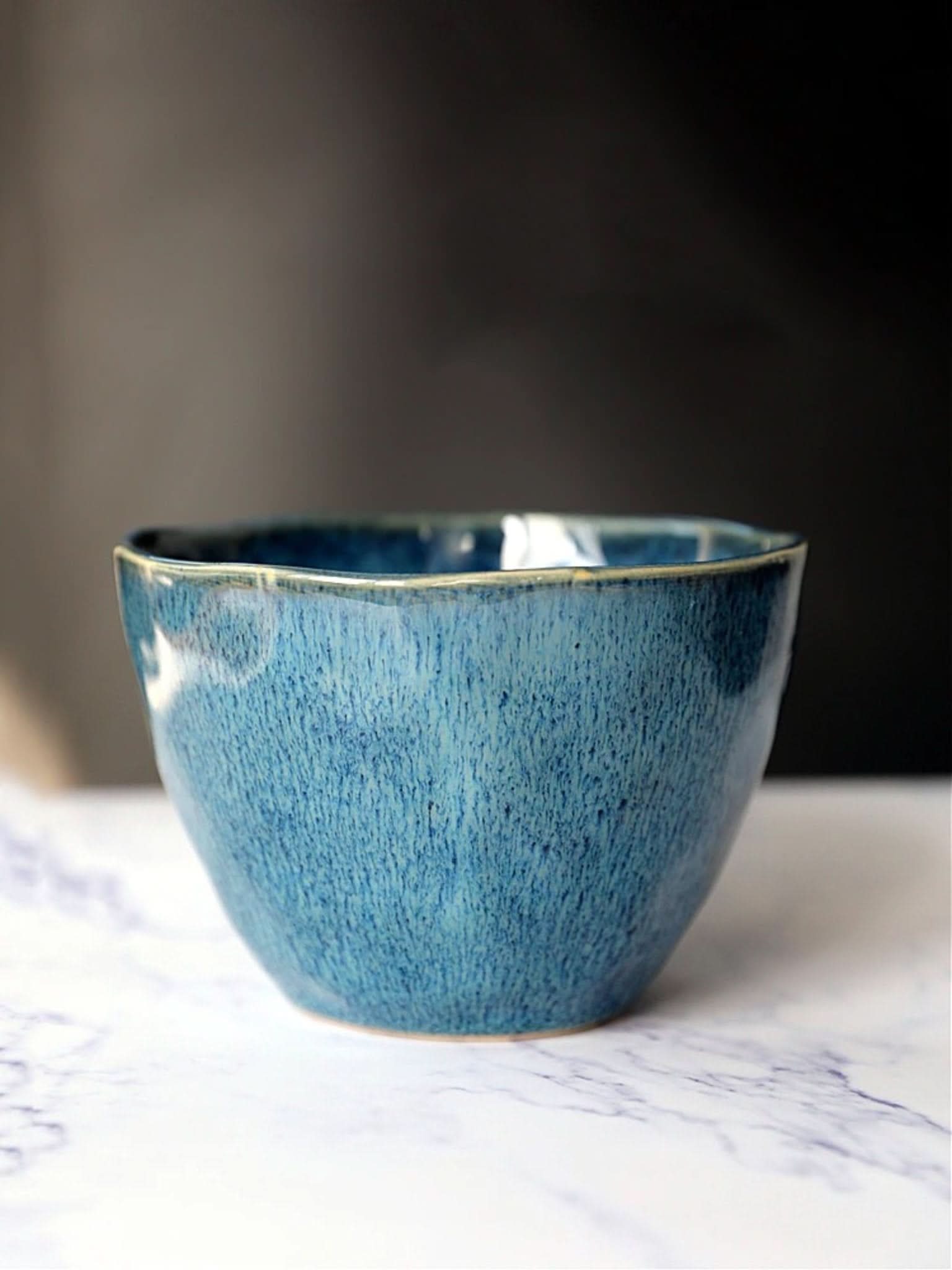 Ceramic blue glazed 5.9" bowl, stoneware, perfect for noodles, soup, cereal, or rice.