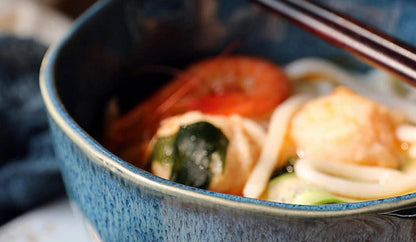 Ceramic Blue Glazed 5.9" Bowl | Noodle Bowl, Soup, Stoneware, Cereals, Rice, Pasta, fruit bowl, asian soup bowl, stoneware bowls - -