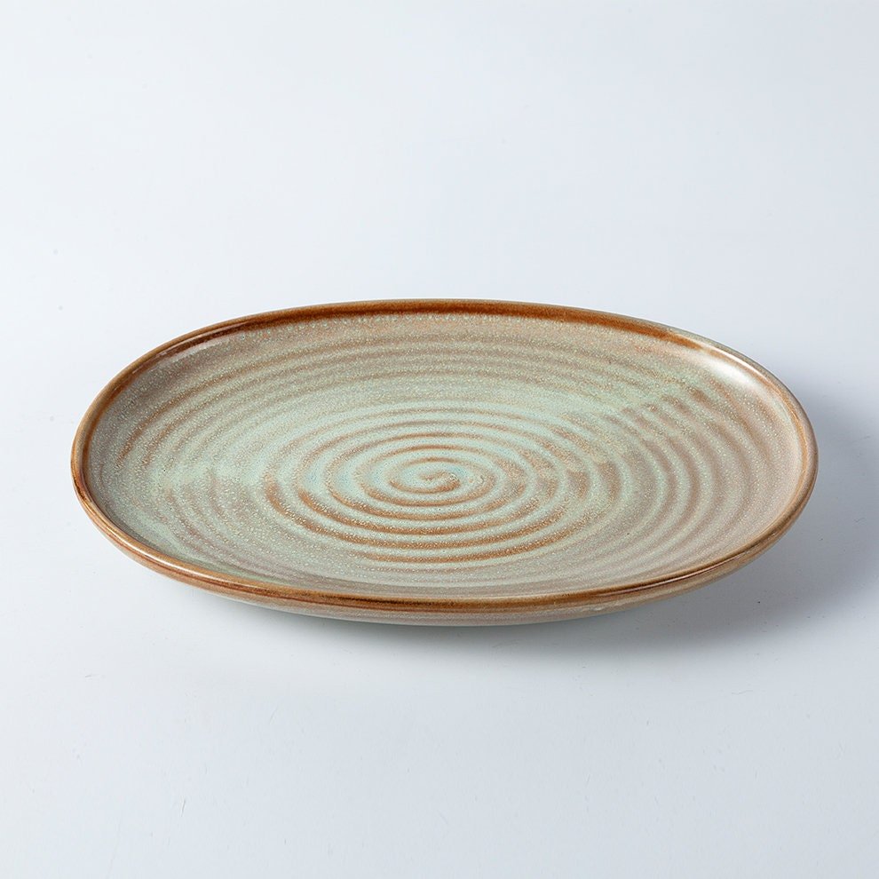 Ceramic Gery Retro Japanese Diner Rustic Stoneware | Dinner Kiln Set, Nordic Salad Custom, Oval Modern Porcelain Plate - -