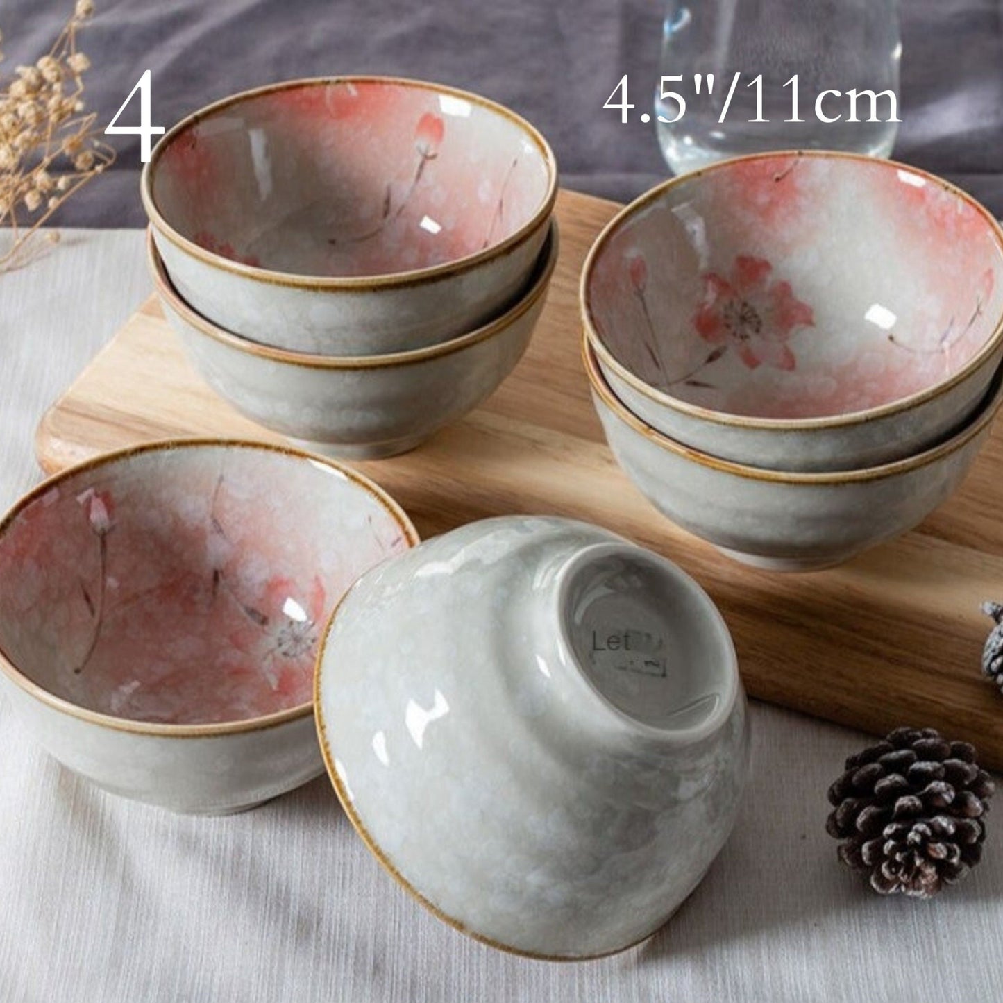 Ceramic Glazed 4.5" Bowls With Japanese Illustrations | Noodle Bowl, Soup, Stoneware, Cereals, Rice, Pasta, fruit bowl, asian soup bowl, - -