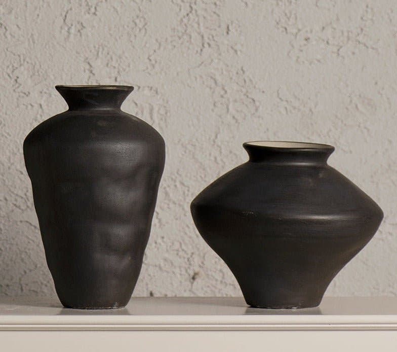 Ceramic Irregular Black Vase for flowers - -