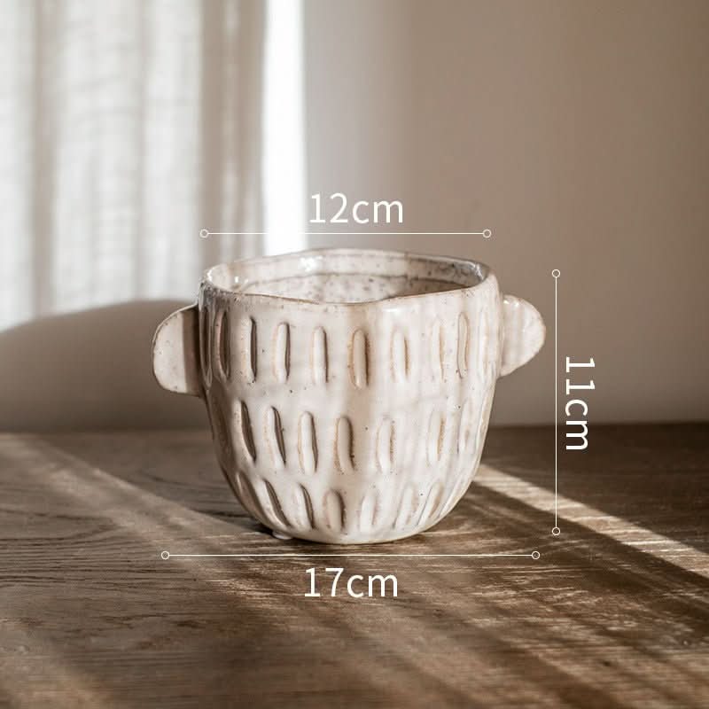 Ceramic irregular flower pot set, neutral textured planter for succulents. 12cm x 11cm x 17cm.