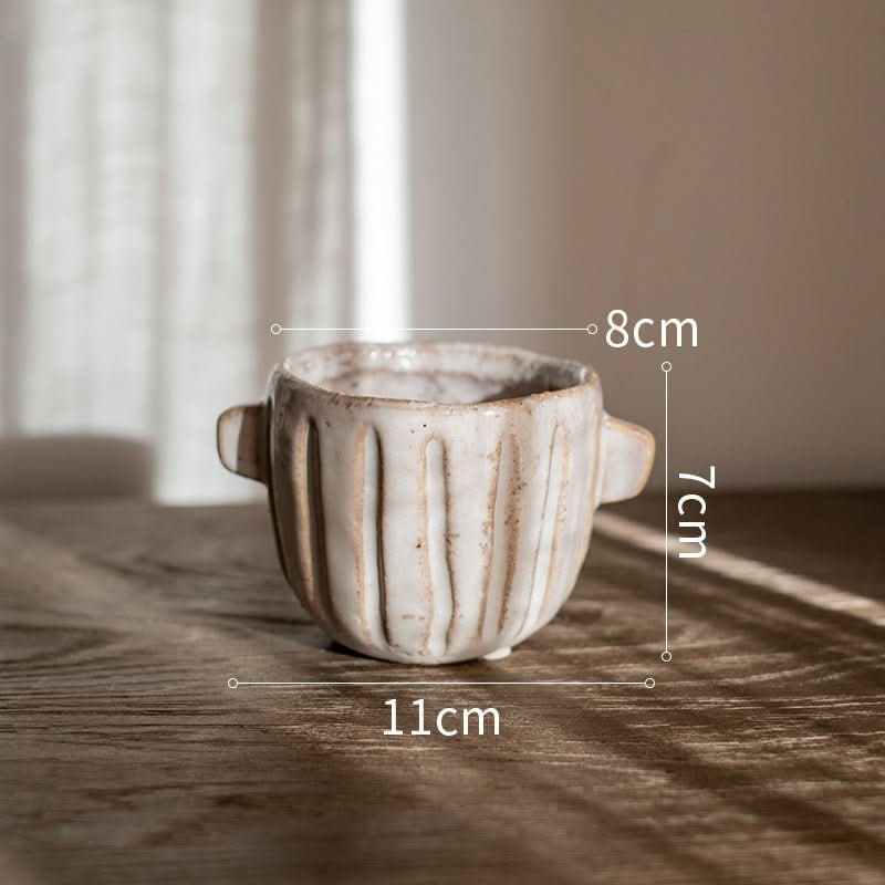 Ceramic Irregular Flower Pot (Set of 2) - beige, rustic planter for succulents, 11cm wide.