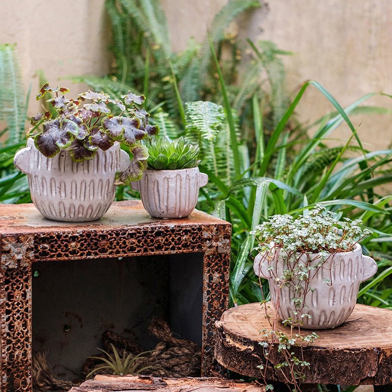 Ceramic Irregular Flower Pot Set of 2- Planter, Succulent, Breathable - -