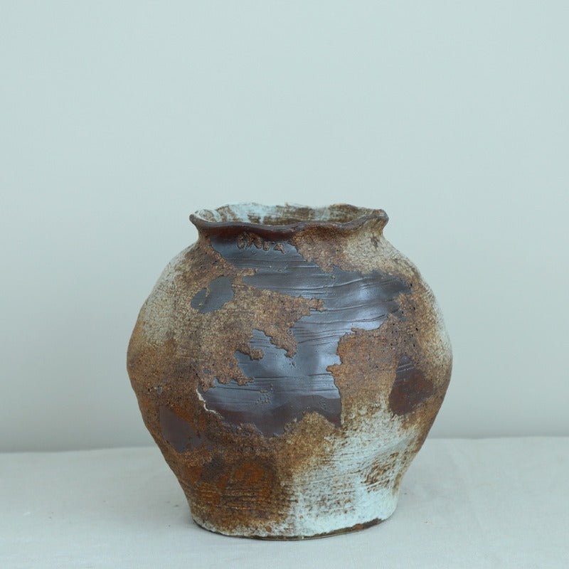 Ceramic Irregular Vase With Rough and Metallic Texture | Handmade, Arrangement, Zen, Stoneware, Jar - -