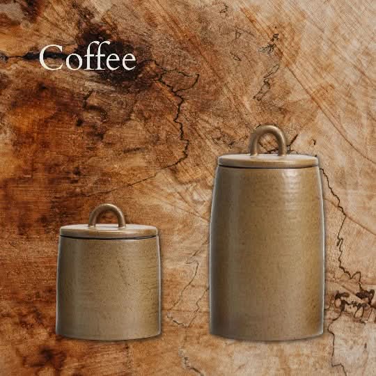 Brown ceramic tea canisters with lids, set of 2, home decor.