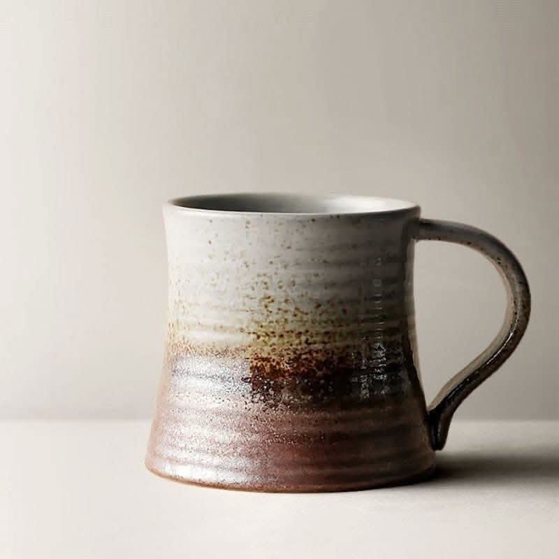Rustic ceramic mug, simple home couple coffee cup with earthy brown and white glaze.