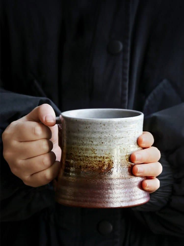 Ceramic mug, retro coffee cup with rustic glaze, perfect for home and couples.