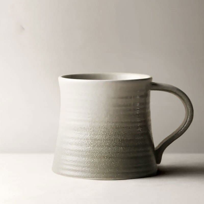 Ceramic mug retro coffee cup, simple home decor, white to grey gradient glaze