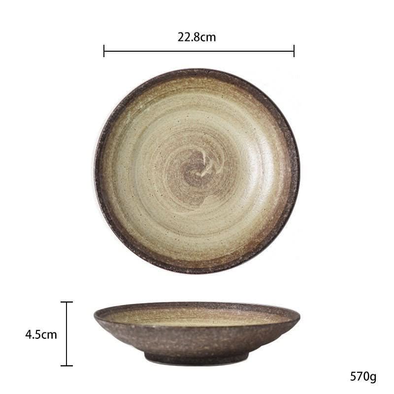 Japanese Pottery Tableware 9" bowl. Earthy brown and tan stoneware with rustic finish.