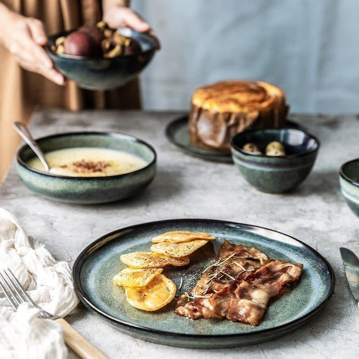 Ceramic Turquoise Plates, Rustic Dinnerware - -