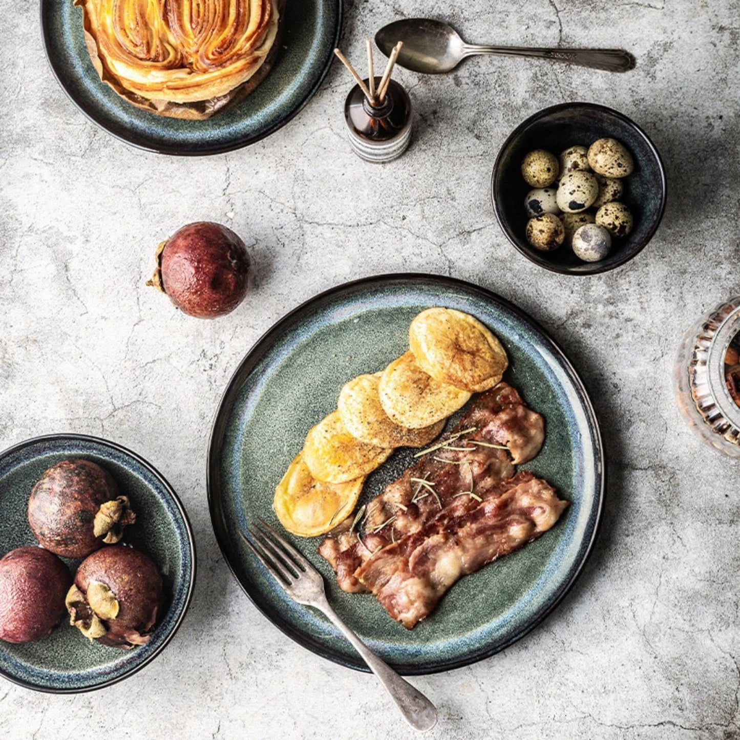 Ceramic Turquoise Plates, Rustic Dinnerware - -