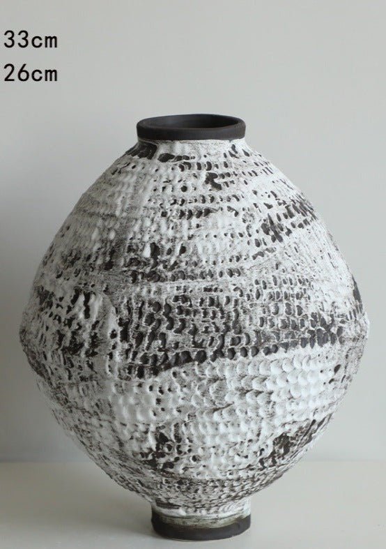 Ceramic Vase with Hammered Circular Texture and Brushed Effect - -