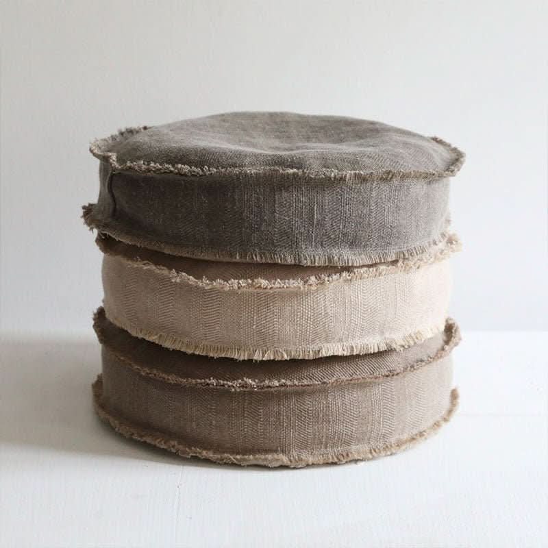 Stacked Cotton Distressed Meditation Pillow in neutral tones, wabi-sabi style cushion.